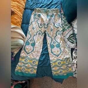 Elegant Teal and Yellow Patterned Pajama Pants